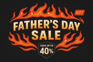 Bold FATHER'S DAY SALE with SAVE UP TO 40% discount offer, fiery style, striking retail promotion for gifts.