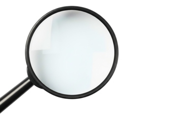 Classic magnifying glass with a black handle for examination isolated on a transparent background