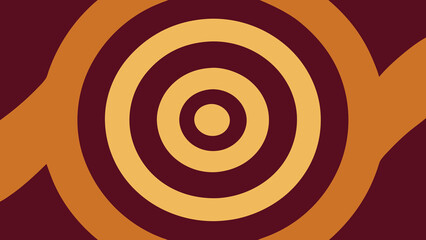 Concentric circles and curved bands in orange and burgundy abstract background