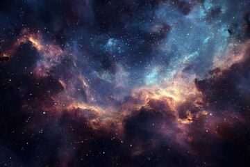 Fototapeta premium Journey through vast galaxies and vibrant nebulae in the cosmos with sparkling stars scattered in the infinite expanse of space
