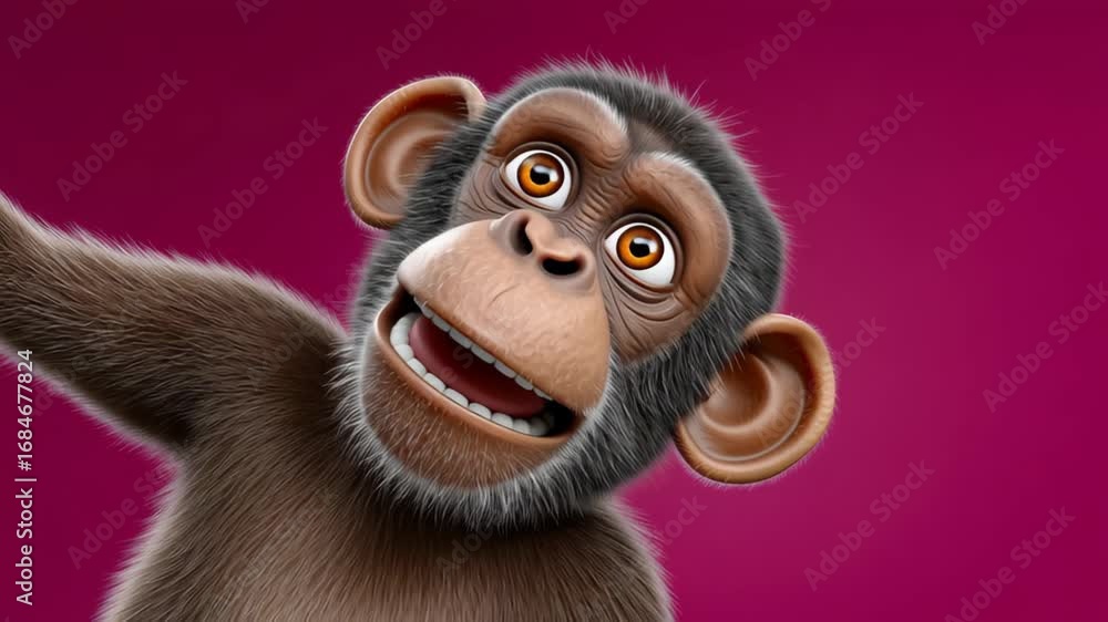 Poster animated monkey character playfully engaging with the viewer, showcasing a range of expressions and 