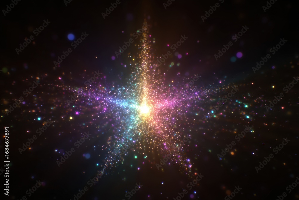 Poster sparkling star effect with vibrant rainbow colors and shiny glitter creating a mesmerizing visual di