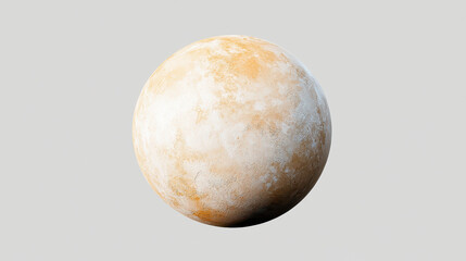 Detailed depiction of celestial body showcasing textured surface with shades of orange and white, representing distant planet