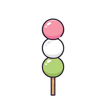 Japanese Dango Skewer Vector &ndash; Cute Flat Cartoon Sweet Illustration