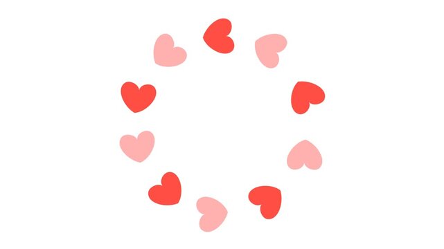 Circle of romantic heart frame design in a cartoon animation. Love and Valentine's Day decorative pattern element concept. Alpha channel. Seamless looping.