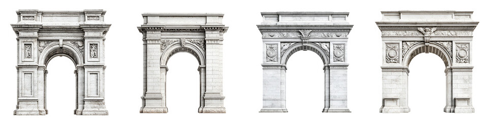 Obraz premium Collection of Triumphal Arches Isolated on White Background