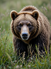 Fototapeta premium Eurasian brown bear in the grass