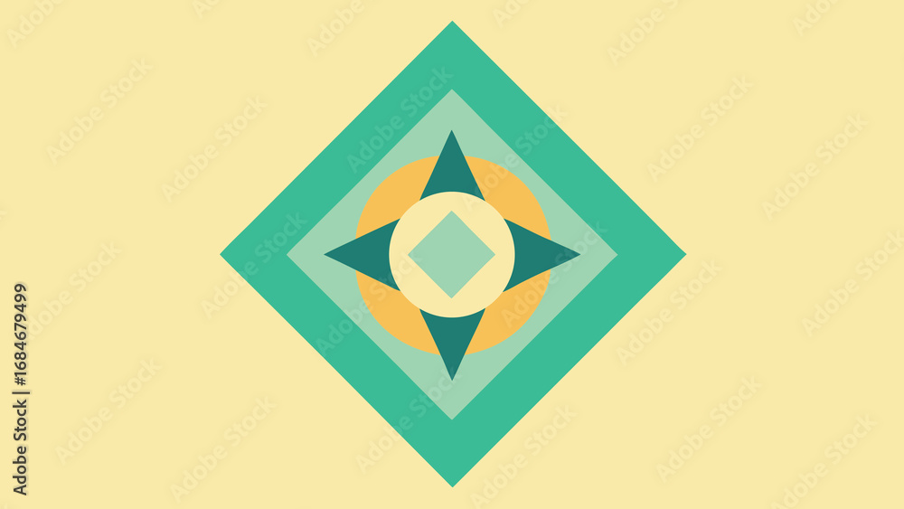 Aufkleber diamond-shaped geometric motif with concentric layers and star points on a pale yellow background ve