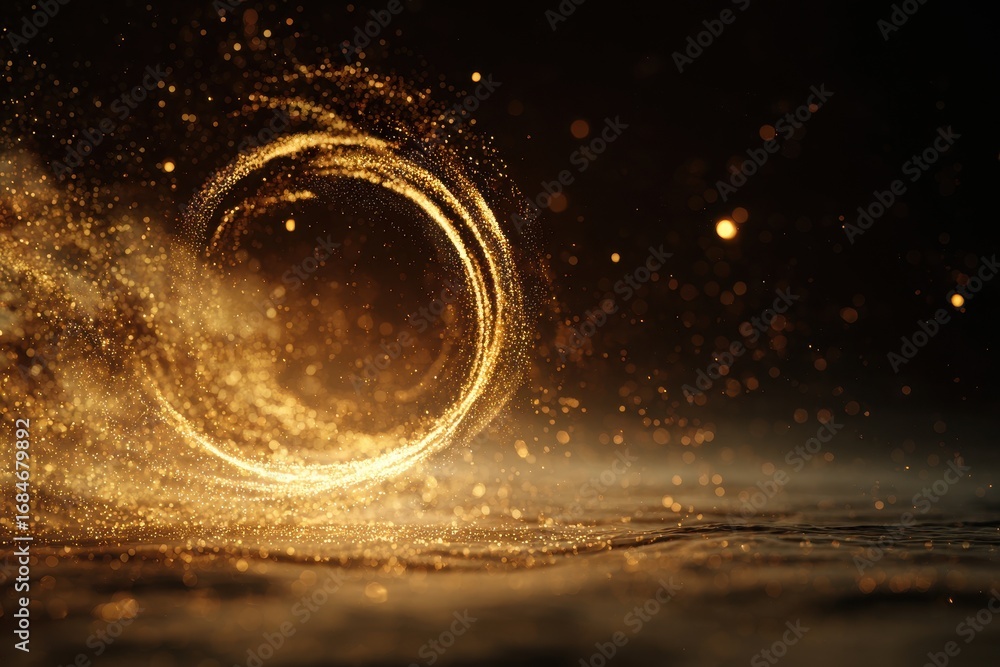 Poster captivating swirl of golden particles creates an enchanting atmosphere in a mystical realm during tw