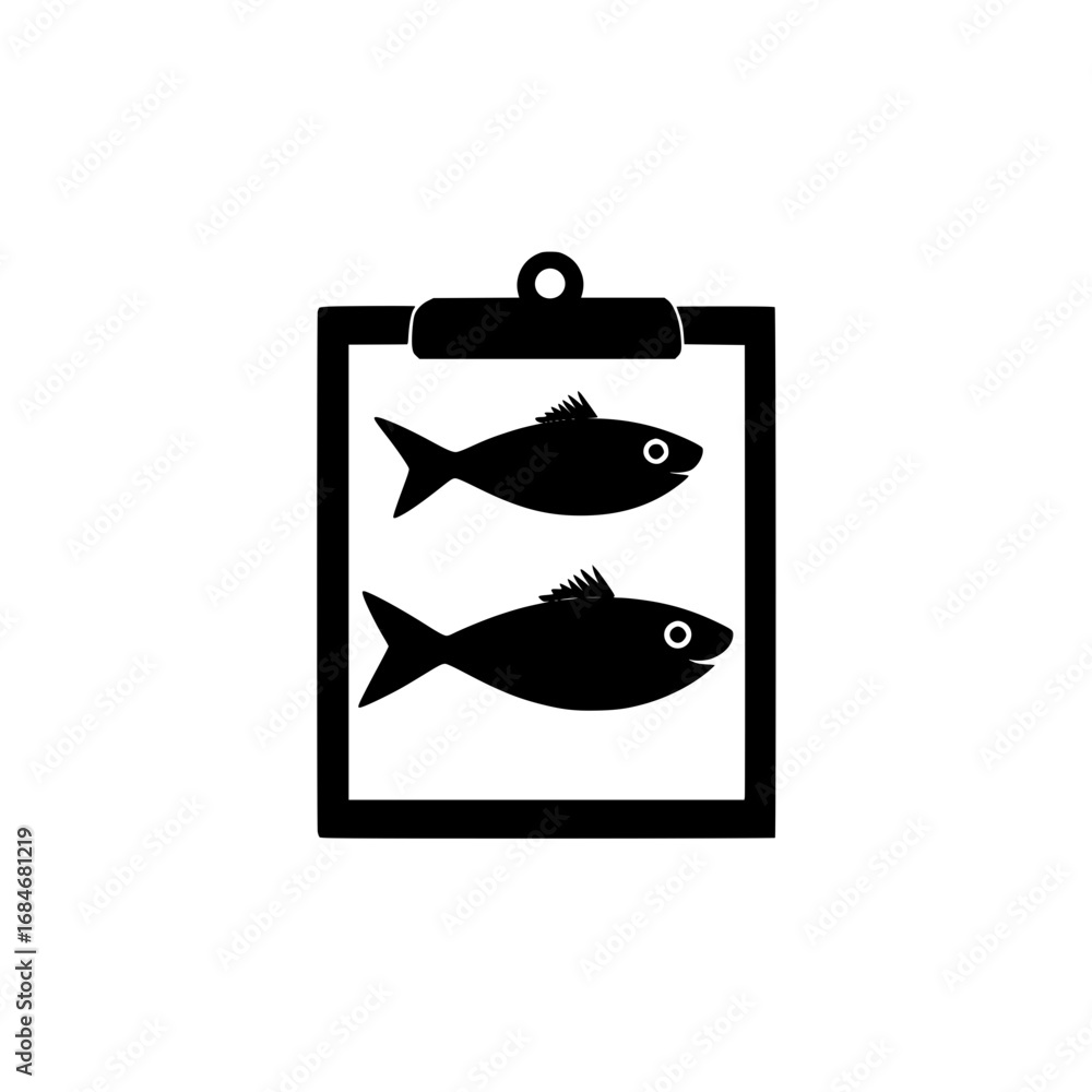Poster flat clipboard with small fish symbol vector design for business stationery and document layout