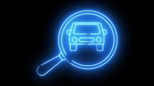 magnifying glass icon and car icon with neon effect