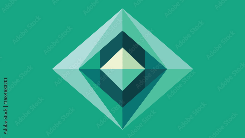 Aufkleber geometric diamond shape with layered facets in teal and cream colors abstract pattern