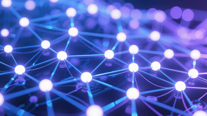 Interconnected Network: A futuristic abstract illustration depicting a complex network of glowing nodes and interconnected pathways, symbolizing connectivity, data flow, and technological advancement.