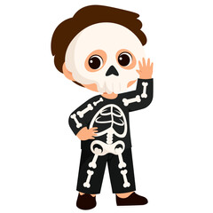 Spooky Halloween character featuring a variety of classic icons including a witch, vampire, ghost, skeleton, and pumpkin-headed creature, perfect for Halloween-themed illustrations and designs
