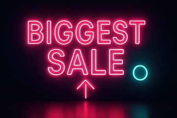 Eye-catching BIGGEST SALE promotion banner in vibrant neon style with a dynamic retail discount offer.