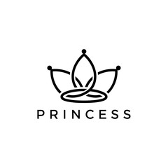 A minimalist black line art logo of a crown combined with a lotus flower above the word PRINCESS.