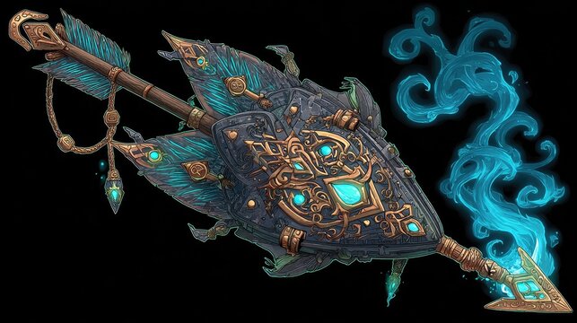 Ornate, teal-accented arrow with shield