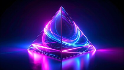 Vibrant Neon Pyramid with Dynamic Light Trails