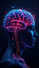 Luminescent brain, complex data flow Machine learning, brainpower , information, data, computing