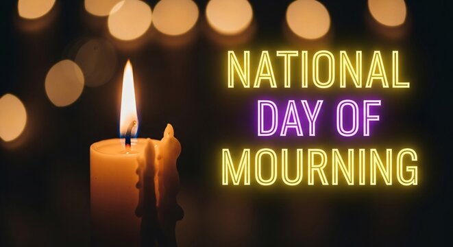National day of mourning candle flame lights up softly glowing bokeh background remembrance