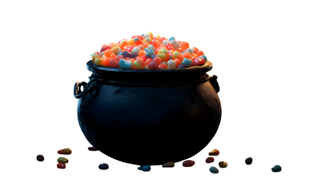 Candy-filled cauldron, isolated on transparent background