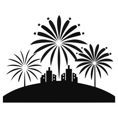 Obraz premium Fireworks Horizon a simple vector clean black silhouette design white background