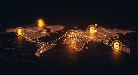 Digital finance graph with glowing cryptocurrency symbols