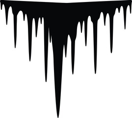 Colorful fluid ink drops drip from sleek icicles against a black background