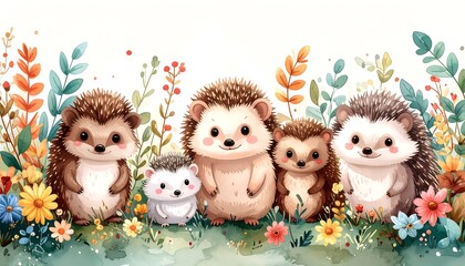 Cute hedgehogs in garden