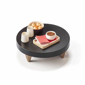 Round Coffee Table with Snacks and Drinks 3D Icon - Perfect for Cozy Breakfast Isometric Icon