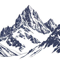 Vector art of majestic mountain range illustration, showcasing rugged peaks and snowcovered slopes, perfect for naturethemed designs and adventurous projects