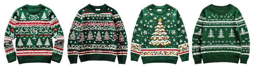 PNG Festive green Christmas sweaters, element set on transparent background
