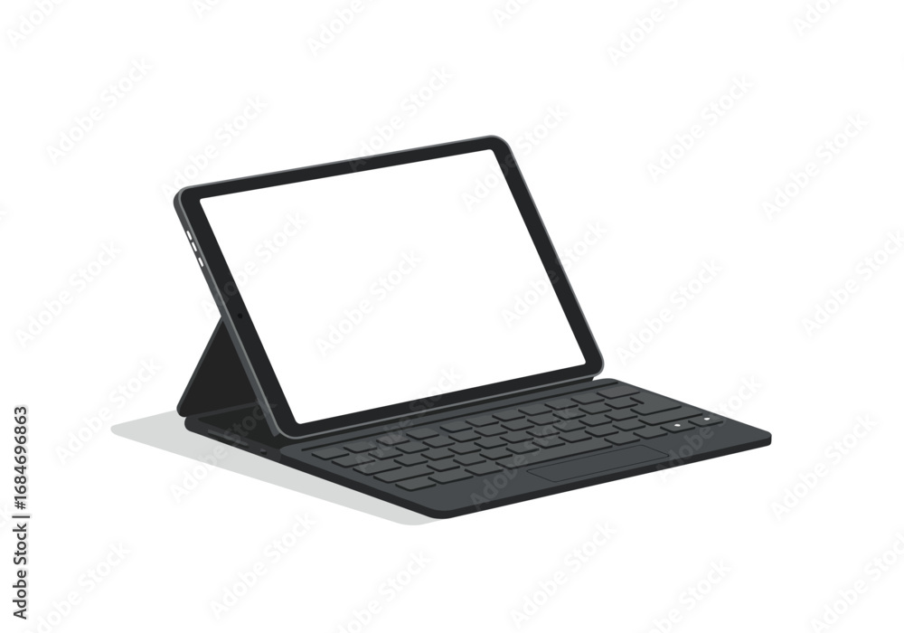 Aufkleber a tablet with keyboard case sits at an angle screen blank with a faint shadow