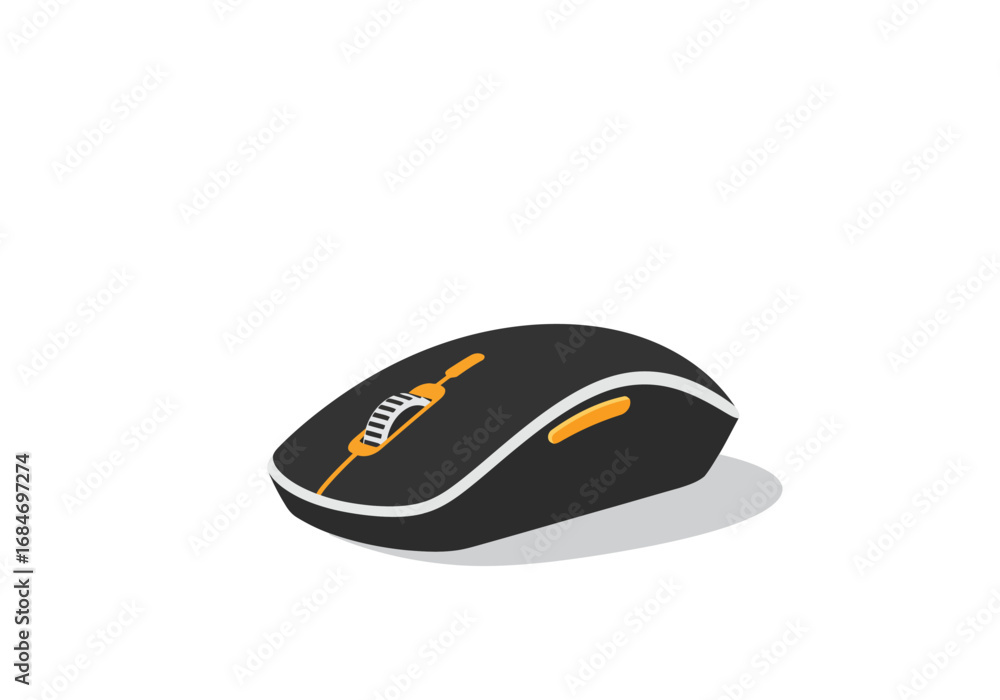 Aufkleber black white computer mouse with an orange accent on a white background has a scroll wheel and a drop