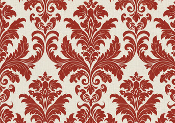 Elegant damask wallpaper with bold red floral pattern for luxury home decor and design projects