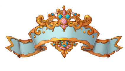 vector steampunk banner with ribbon and gears on white background in 3d cartoon style for game design