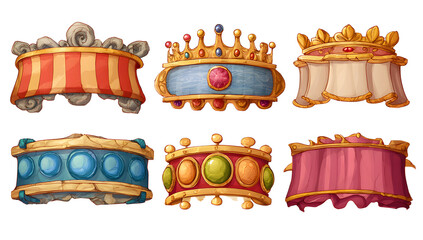 vector steampunk banner with ribbon and gears on white background in 3d cartoon style for game design