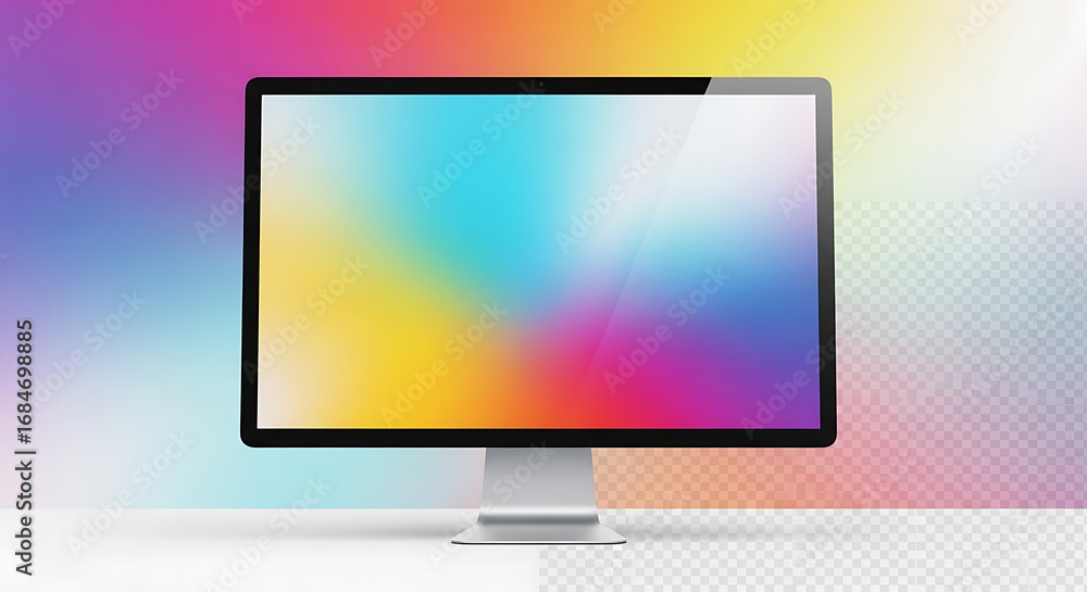 Fototapete a modern computer monitor displaying a vibrant colorful gradient background on a white surface area 