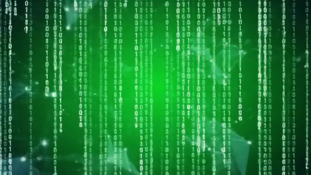 Dynamic digital stream of cascading binary code with abstract glowing network connections creates a futuristic technological backdrop for data processing and cybersecurity concepts - Powered by Adobe