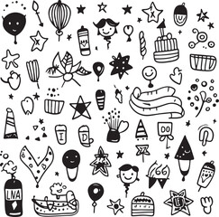 Christmas Holiday Vector Icons – Tree, Star, Gift, Bell, Decoration, Santa, Winter, Celebration, Cute, Cartoon, Minimal, Outline, Black and White, Creative, Doodle, Festive, Symbol, Design