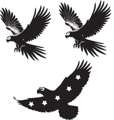 Fototapeta premium Graceful african grey parrot in flight black silhouette on white background