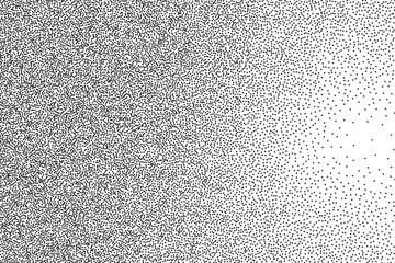 Noise gradation texture background. Vector dotwork monochrome pattern. Abstract grain noise gradient. Black and white overlay. Dotted spray grunge banner.