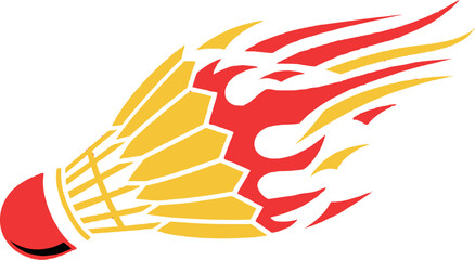 A dynamic flaming shuttlecock vector illustration symbolizing speed and power in badminton