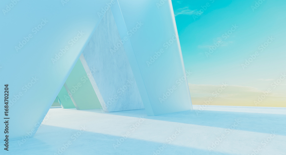 Poster 3d rendering glass and concrete walls creating modern architectural space