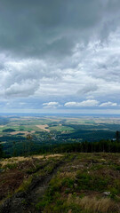 Opawskie Mountains, Poland. View from the summit to the mountain valley of the Czech Republic and...