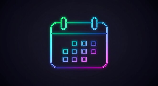 Stay organized with this neon calendar icon, perfect for scheduling and reminders, ensuring you never miss important dates and deadlines in style