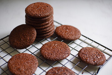 chocolate cookies in white background 