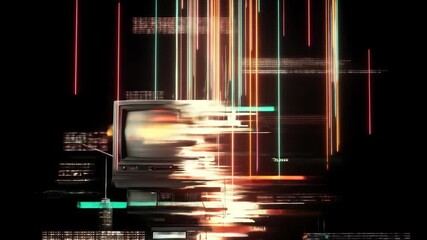 Retro TV with Glitch Art and Cityscape - Powered by Adobe