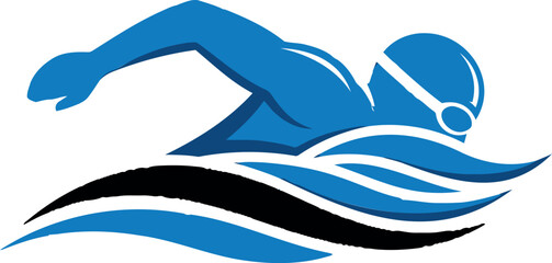 Obraz premium Swimmer Athlete in Blue Water, Dynamic Aquatic Sport Symbol