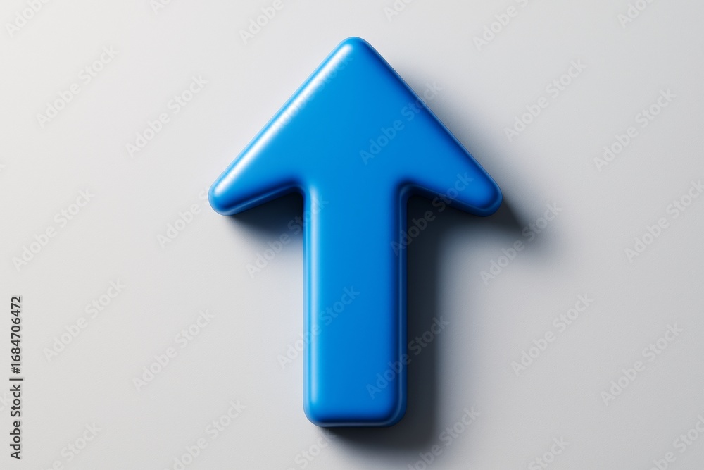 Poster blue upward arrow with soft edges on light background, simple modern graphic style for progress and 